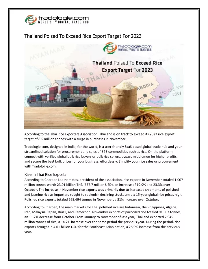 thailand poised to exceed rice export target