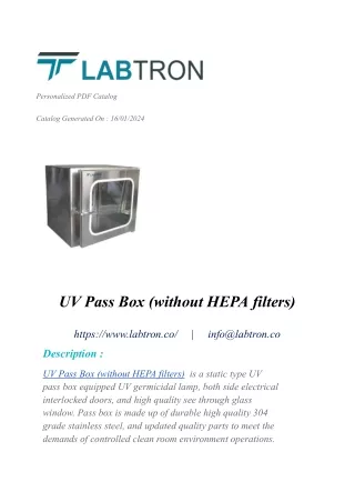 UV Pass Box (without HEPA filters)