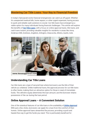 Mastering Car Title Loans_ Your Key to Financial Freedom _ www.texasapproval.com