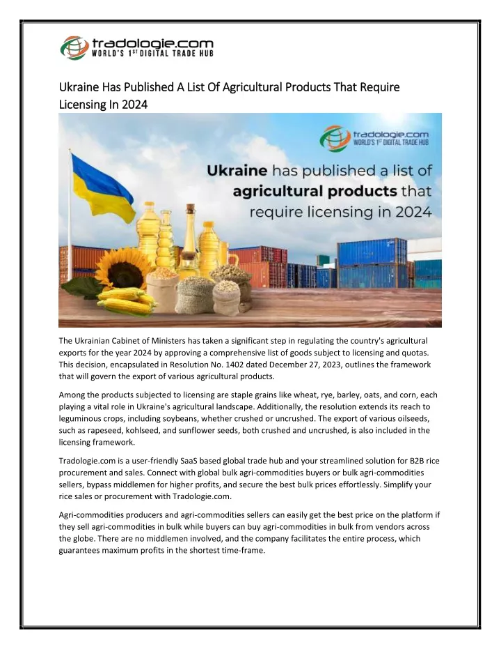 ukraine has published a list of agricultural