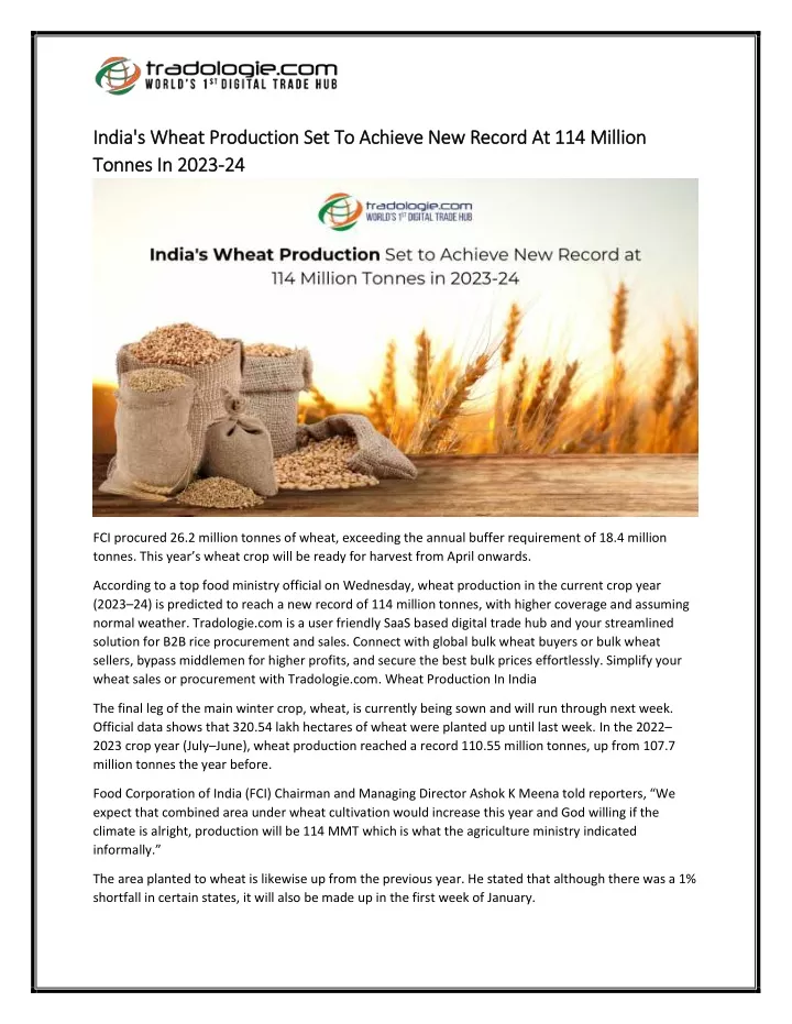 india s wheat production set to achieve