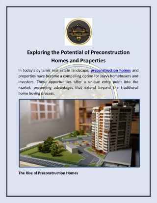 Exploring the Potential of Preconstruction Homes and Properties