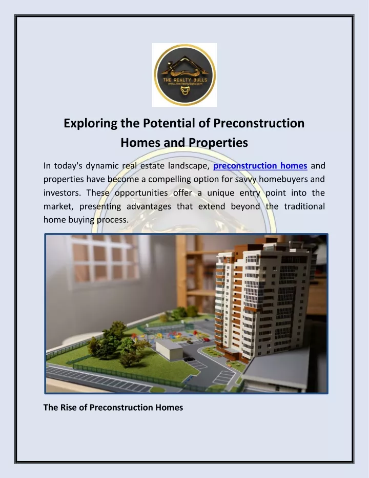 exploring the potential of preconstruction homes