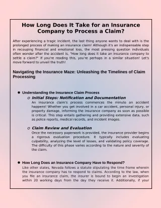 How Long Does It Take for an Insurance Company to Process a Claim