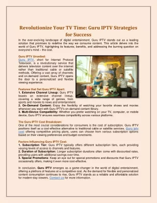 Revolutionize Your TV Time: Guru IPTV Strategies for Success