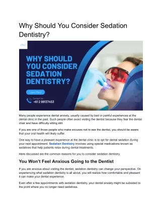 Why Should You Consider Sedation Dentistry?