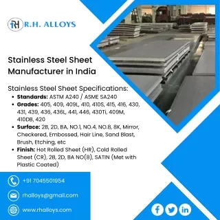 SS Sheet, Plate, and SS Coil Manufacturer in India- R H Alloys