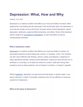 Depression: What, How and Why