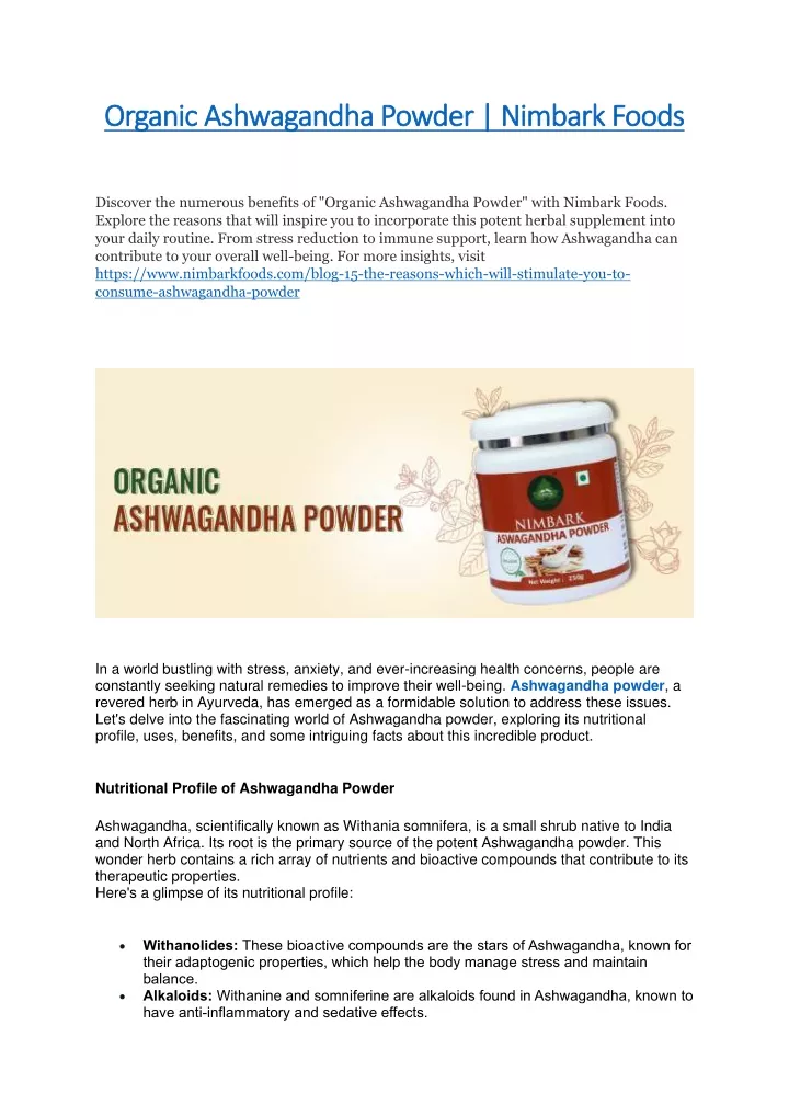 organic ashwagandha powder nimbark foods organic