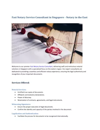 Fast Notary Service Consultant in Singapore