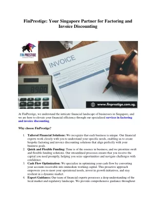 FinPrestige-Your Singapore Partner for Factoring and Invoice Discounting