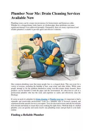 Plumber Near Me Drain Cleaning Services Available Now