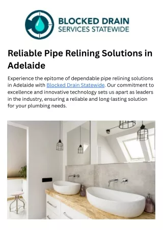 Reliable Pipe Relining Solutions in Adelaide