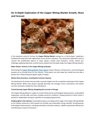 An InDepth Exploration of the Copper Mining Market Growth