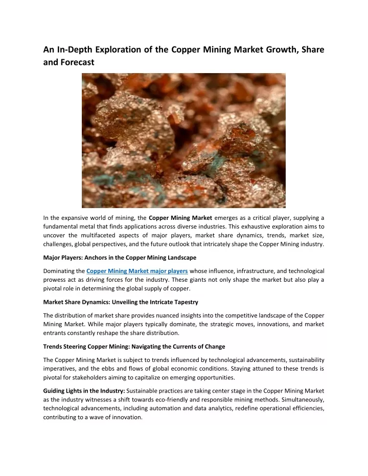 an in depth exploration of the copper mining