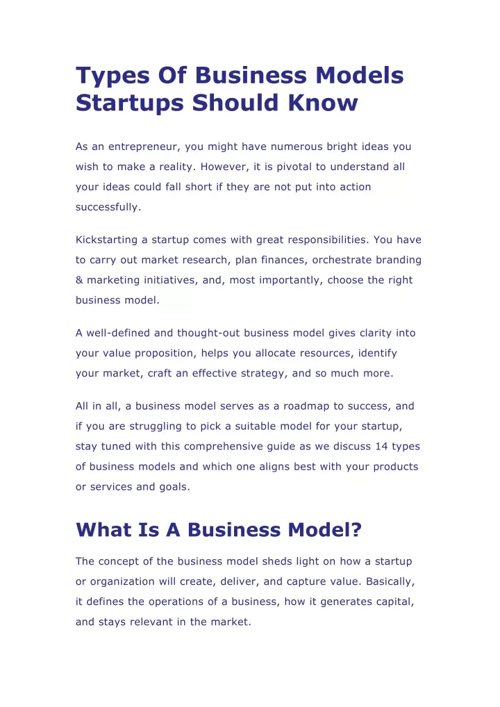 types of business models startups should know