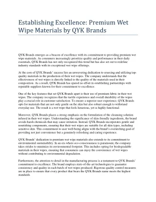 Establishing Excellence Premium Wet Wipe Materials by QYK Brands
