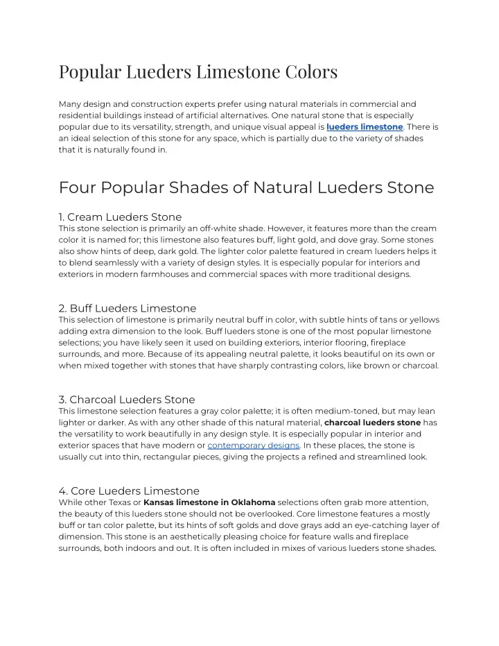 popular lueders limestone colors