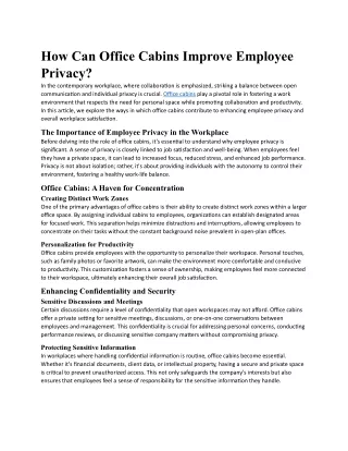 How Can Office Cabins Improve Employee Privacy