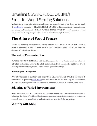 Unveiling CLASSIC FENCE ONLINE’s Exquisite Wood Fencing Solutions
