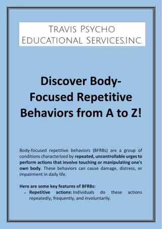 Discover Body-Focused Repetitive Behaviors from A to Z!