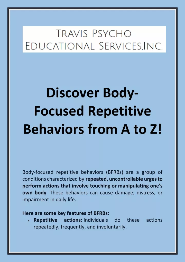 discover body focused repetitive behaviors from