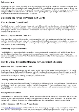 Opening the Power of Prepaid Gift Cards: How to Utilize PrepaidGiftBalance for C