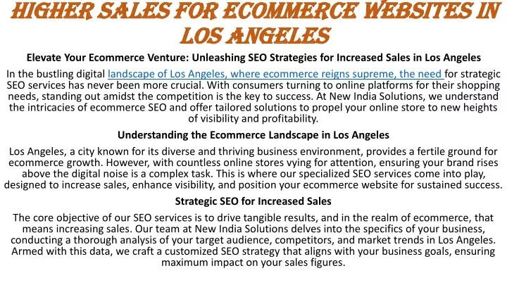 higher sales for ecommerce websites in los angeles