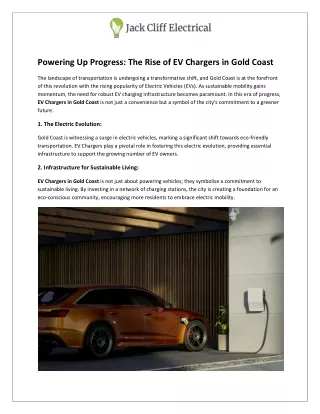 Powering Up Progress - The Rise of EV Chargers in Gold Coast