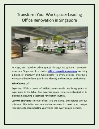 Transform Your Workspace: Leading Office Renovation in Singapore