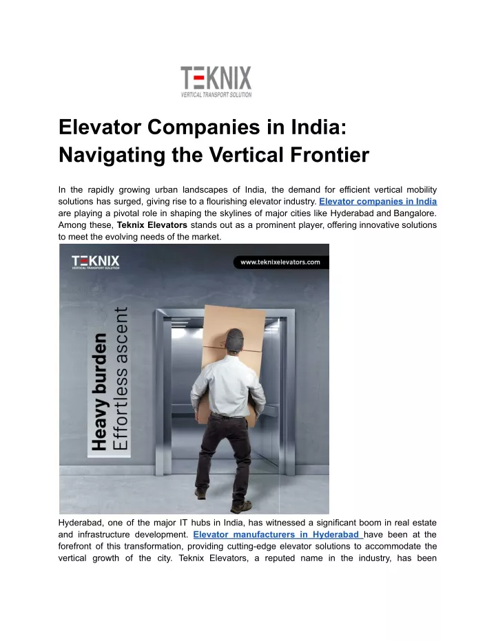 elevator companies in india navigating
