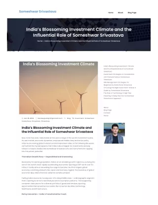 Climate Investments in India and the Influential Role of Someshwar Srivastava