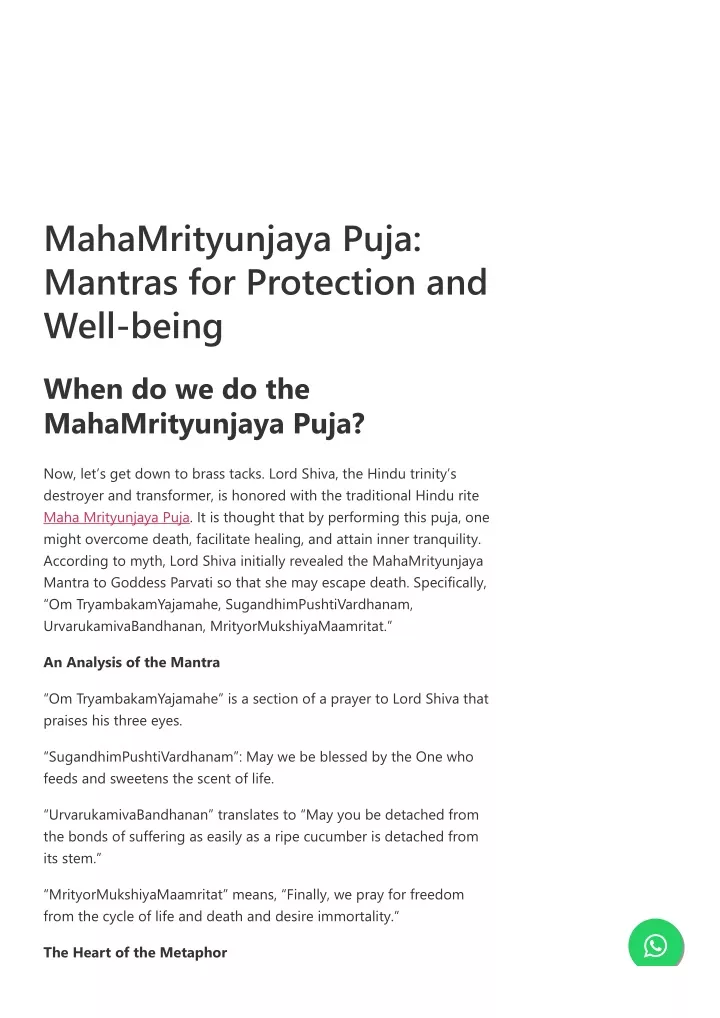 mahamrityunjaya puja mantras for protection