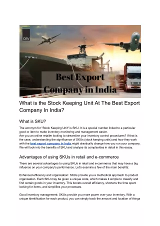 What is the Stock Keeping Unit At The Best Export Company In India?