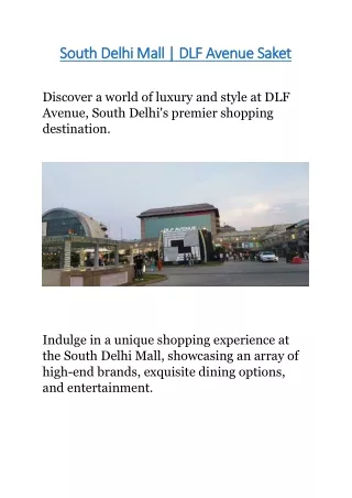 South Delhi Mall  | DLF Avenue Saket