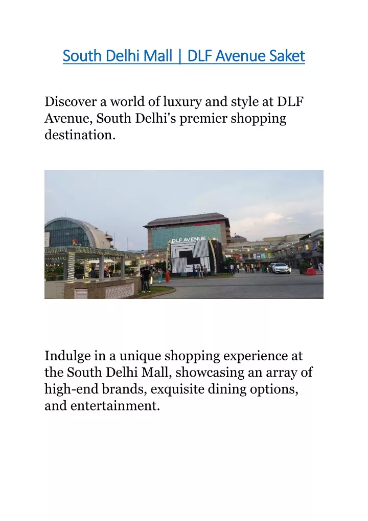 south delhi mall dlf avenue saket south delhi