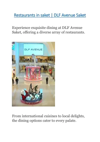 Restaurants in saket | DLF Avenue Saket