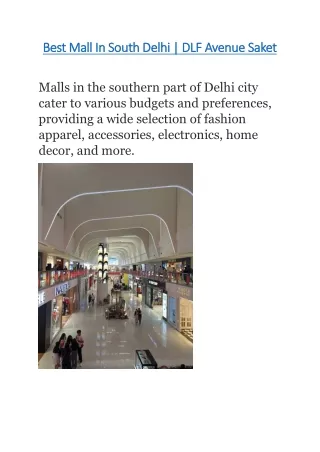 Best Mall In South Delhi | DLF Avenue Saket