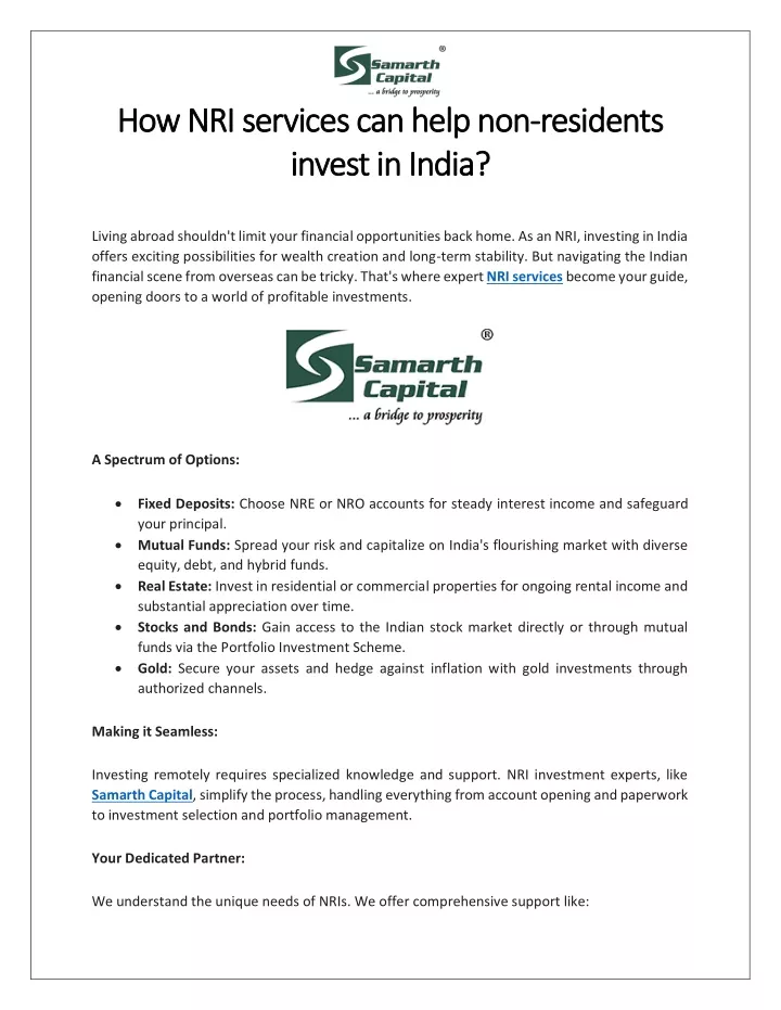 how how nri services nri services can