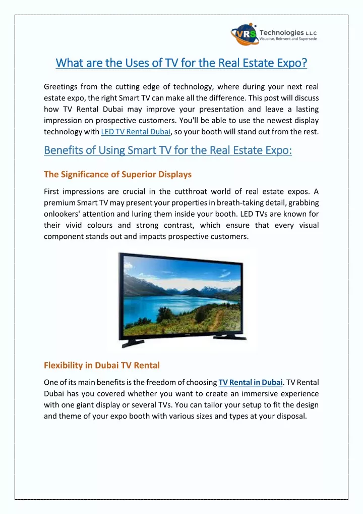 what are the uses of tv for the real estate expo