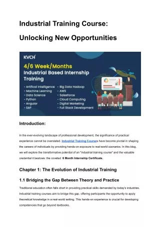 Industrial Training Course_ Unlocking New Opportunities