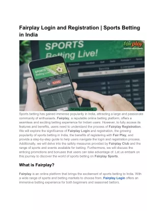 Fairplay Login and Registration _ Sports Betting in India