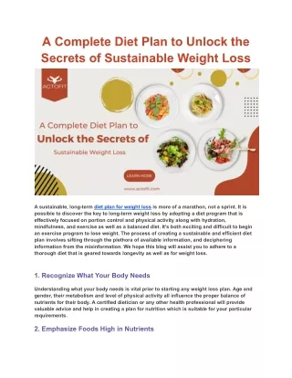 A Comprehensive Diet Plan to Unlock the Secrets of Sustainable Weight Loss