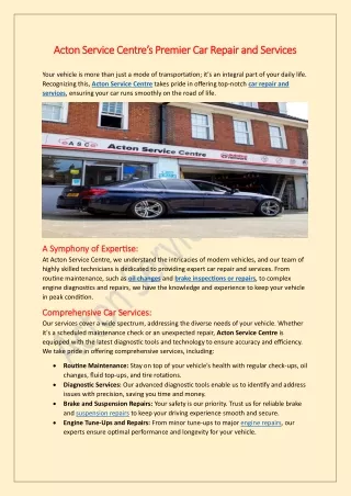 Acton Service Centre’s Premier Car Repair and Services
