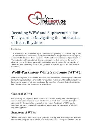 Decoding WPW and Supraventricular Tachycardia Navigating the Intricacies of Heart Rhythms