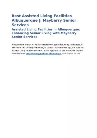 Best Assisted Living Facilities Albuquerque || Mayberry Senior Services
