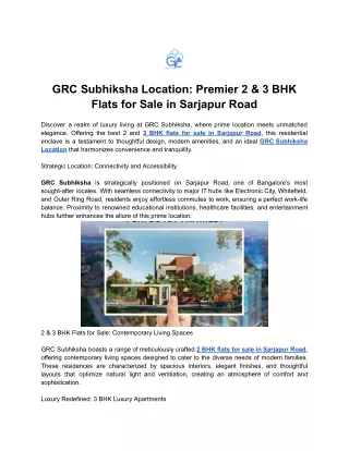 GRC Subhiksha Location - Premier 2 & 3 BHK Flats for Sale in Sarjapur Road