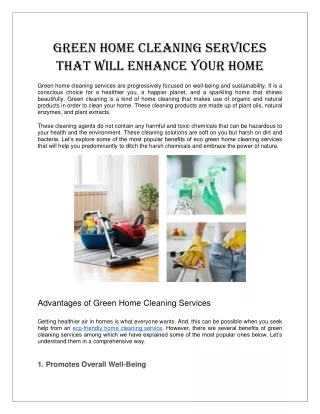 Green Home Cleaning Services That Will Enhance Your Home