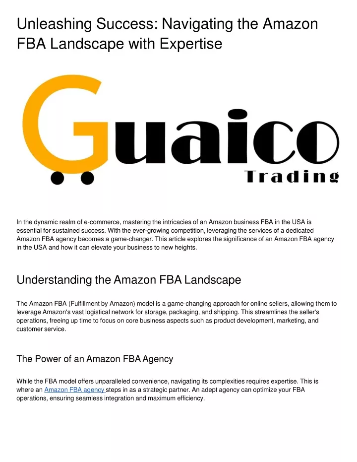 unleashing success navigating the amazon fba landscape with expertise