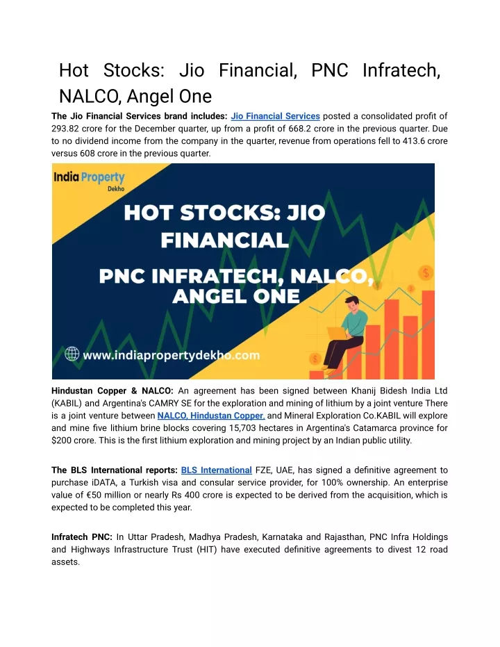 hot stocks jio financial pnc infratech nalco